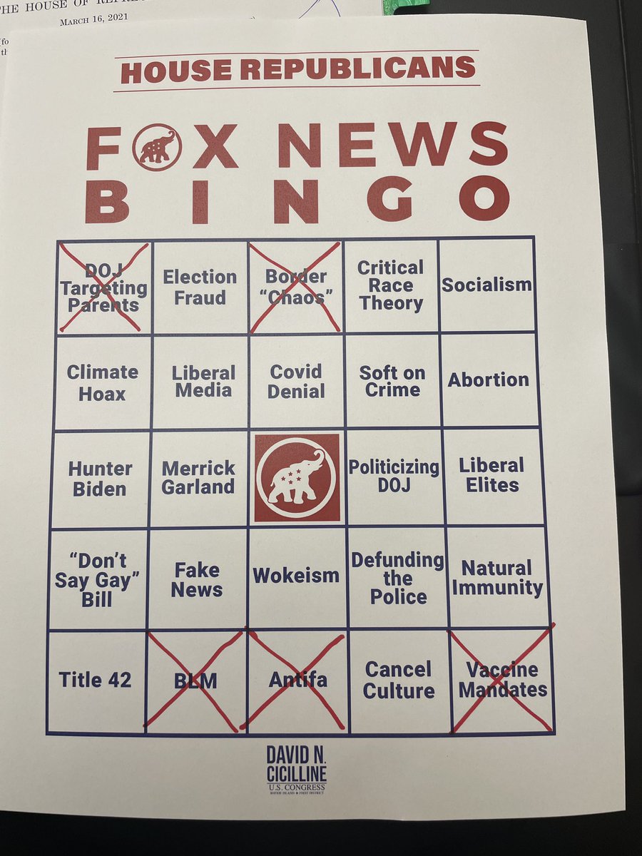 davidcicilline's tweet photo. How many Fox News talking points will my Republican colleagues on the Judiciary Committee check off before the end of our markup?
Here’s what we’ve got so far. https://t.co/Cs8g8BkKle