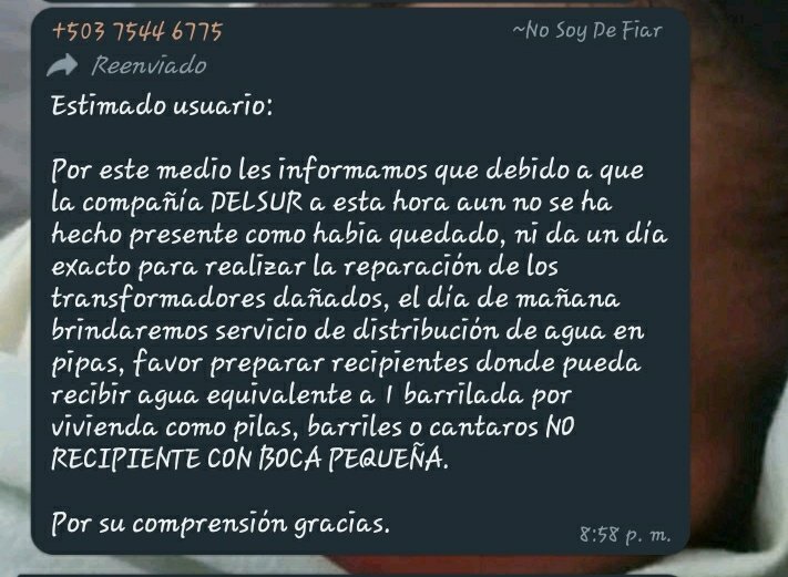 JHerculess01's tweet photo. Señores de la empresa @delsur_energia, @Defensoria_910,@alcaldiadecolon 
La empresa constructora TP tiene la venta de agua en campos verdes 1y2 pero desde el día de antier ellos dicen que se dañó un transformador. Nos tienen sin agua hasta estas horas. Necesitamos que nos ayuden https://t.co/drBqhJQS3r