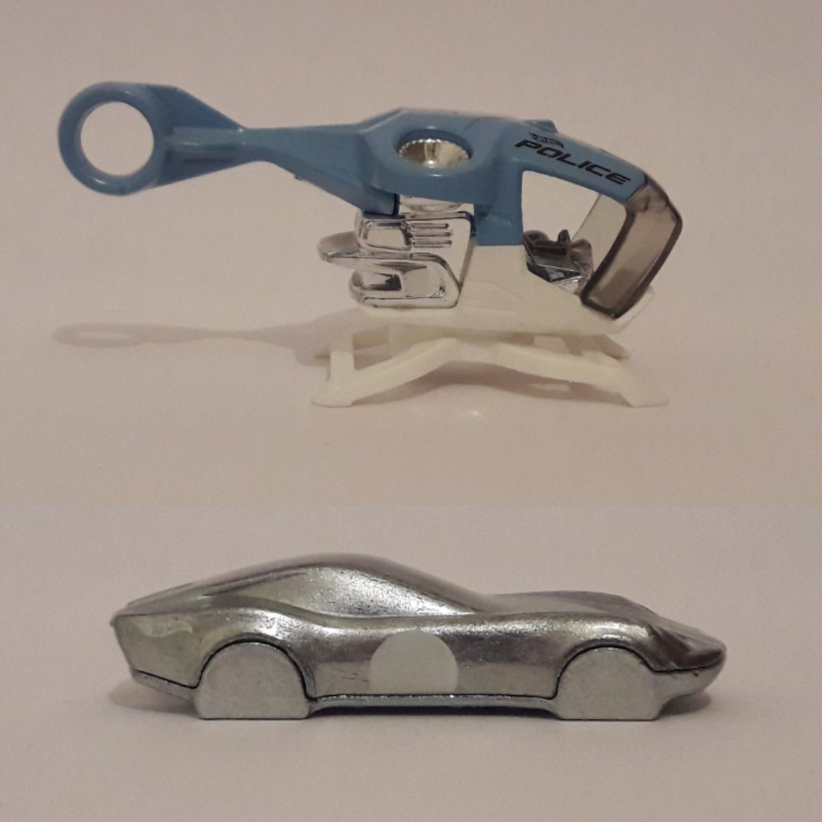 #hotwheels without wheels?  
Here are two without any moving parts at all that I like a lot: the 2018 "Sky Fi", a rotorless #vtol #helicopter &amp; the new "Coupe Clip" - a clean #zamac #corvette Stingray-esque casting with a loop at the rear to stick on your keyring.