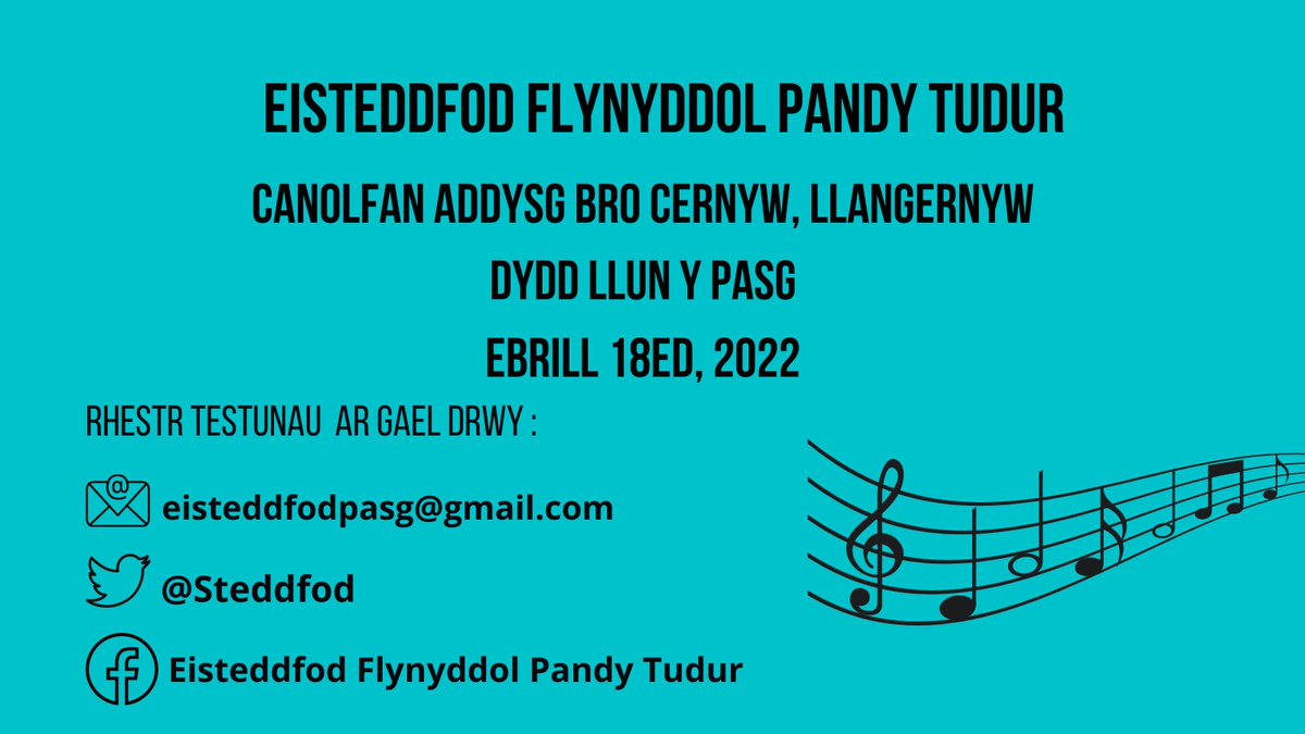steddfod's tweet photo. Galw ar gystadleuwyr hyd at 25 oed!  Dewch i gystadlu a chefnogi #Eisteddfod Flynyddol Pandy Tudur. Ebrill 18 am 12y.p Rhestr testunau ar wefan @steddfota16 neu drwy gysylltu ⬇️ Mynediad am ddim i bawb #yagym https://t.co/R8yYrKvC5F