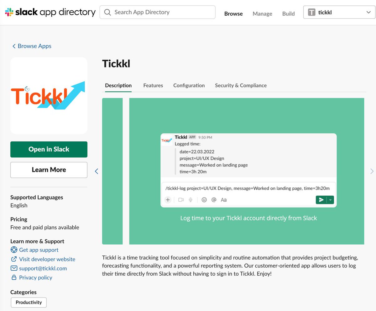 tickkl_software's tweet photo. We are happy to announce that Tickkls app for Slack is now live. 🎉
You guessed it! You can log your time to Tickkl directly from Slack with a simple command.
Impressed? Yeah, we know... 😉
From Tickkl with ❤️ https://t.co/nYVA4UFdIo