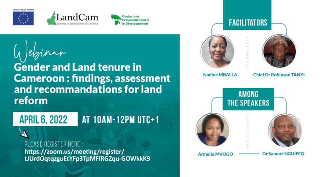 Webinar on Gender and Land Tenure Cameroon :
What have we learned? In rural areas, land tenure pressures make women's land rights more vulnerable.