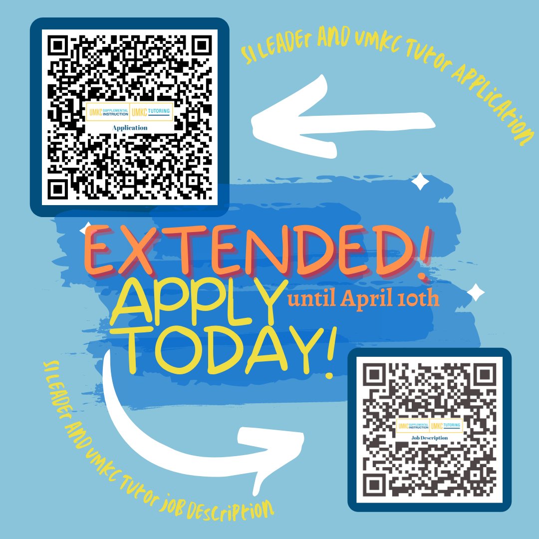 UMKC_ASM's tweet photo. EXTENDED deadline to apply as an SI Leader or Tutor! Apply now and be part of the success stories of your peers! 🦘💛💙 https://t.co/d5u8ohZ6EW