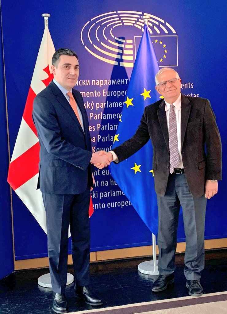 JosepBorrellF's tweet photo. Good first meeting with newly appointed Foreign Minister @iliadarch. I look  forward to working closely together to advance Georgia’s reform agenda.

The EU stands with Georgia, also in facing regional security challenges in the context of Russia's aggression against Ukraine. https://t.co/Zi1y06SHuJ