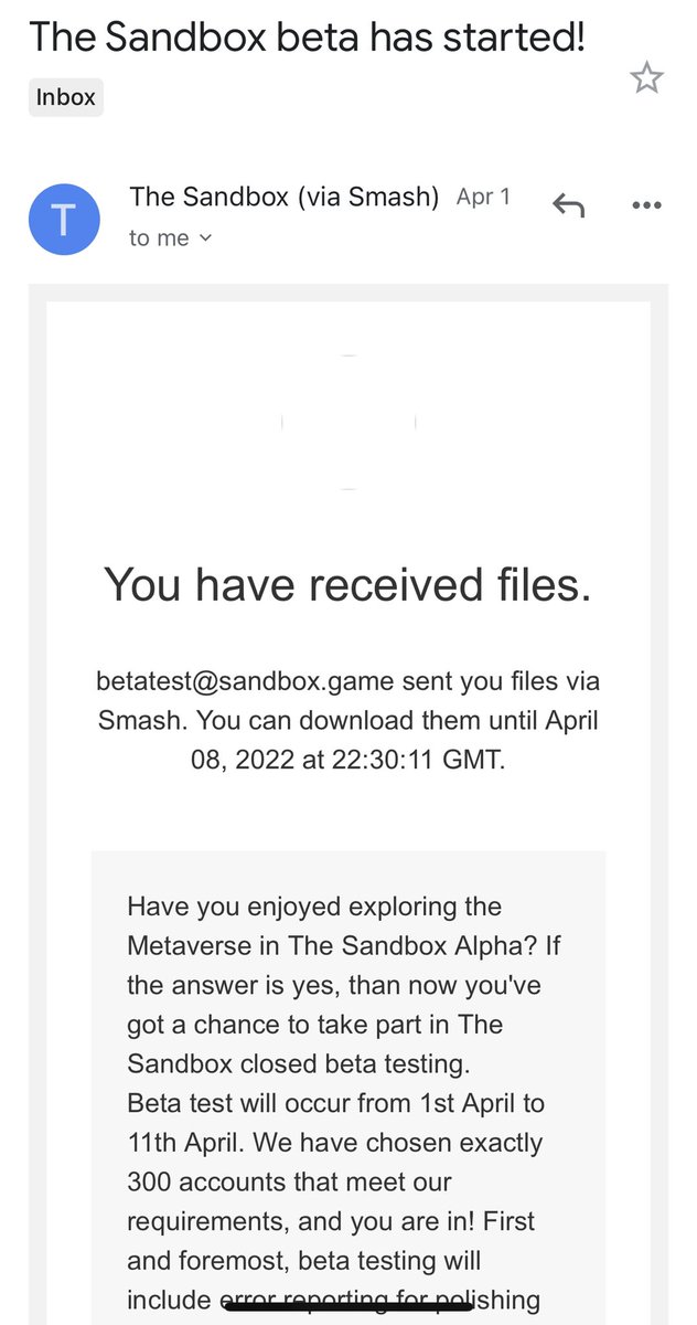 yulia_jazz's tweet photo. @TheSandboxGame Received email invite for Sandbox Beta testing below via Smash. Is this legit? https://t.co/mi96sBJtRk