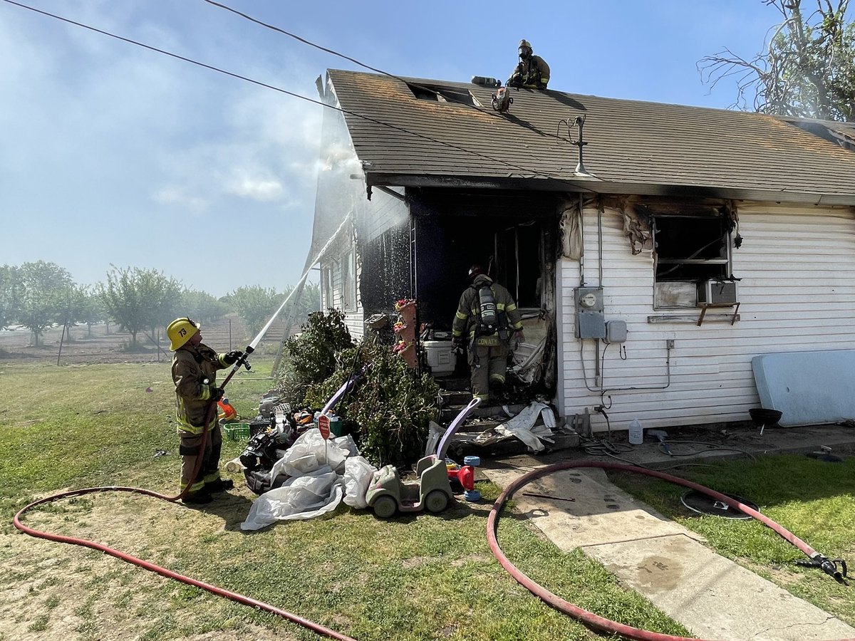 CALFIRE_ButteCo's tweet photo. At scene of a structure fire in west Gridley. Flames knocked down, checking for hot spots. #BlockFire https://t.co/LmBGPZ9qpE