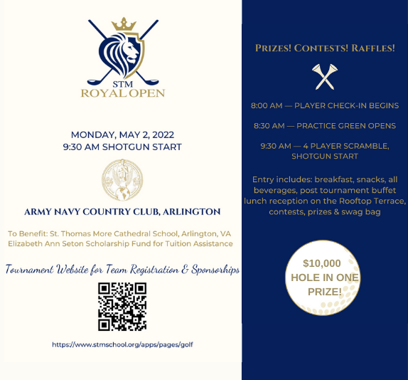 Early Bird Registration ends Fri, Apr 8 for <a href="/STMSchoolVAUSA/">St. Thomas More Cathedral School</a> Golf Tourney.  Practice for that $10,000 cash prize! Scan the QR code or go to stmschool.org/apps/pages/gol… Can't make it that day? Donate to our Scholarship Fund in honor of your child, grandchild or   family member.
#Golf