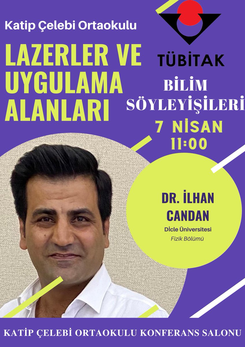 <a href="/Tubitak/">TÜBİTAK</a> başvurumuz neticesinde Dicle Üniversitesinden <a href="/lhanCandan7/">Dr. İlhan Candan</a> hocamızla Bilim Söyleyişimiz 7 Nisan Perşembe Günü saat 11.00 da okulumuz konferans salonunda gerçekleşecektir. 
<a href="/Diyarbakirmem/">Diyarbakır İl Millî Eğitim Müdürlüğü</a> <a href="/dicleuni1973/">Dicle Üniversitesi</a> <a href="/Murat4Kucukali/">Murat Küçükali</a> <a href="/besikci_murat/">Murat BEŞİKCİ</a> <a href="/YenisehirMEM/">Yenişehir İlçe Milli Eğitim Müdürlüğü</a> <a href="/SeyhmusTonka/">Nurettin Şeyhmus TONKA</a> <a href="/AyatErkan/">erkan ayat</a>