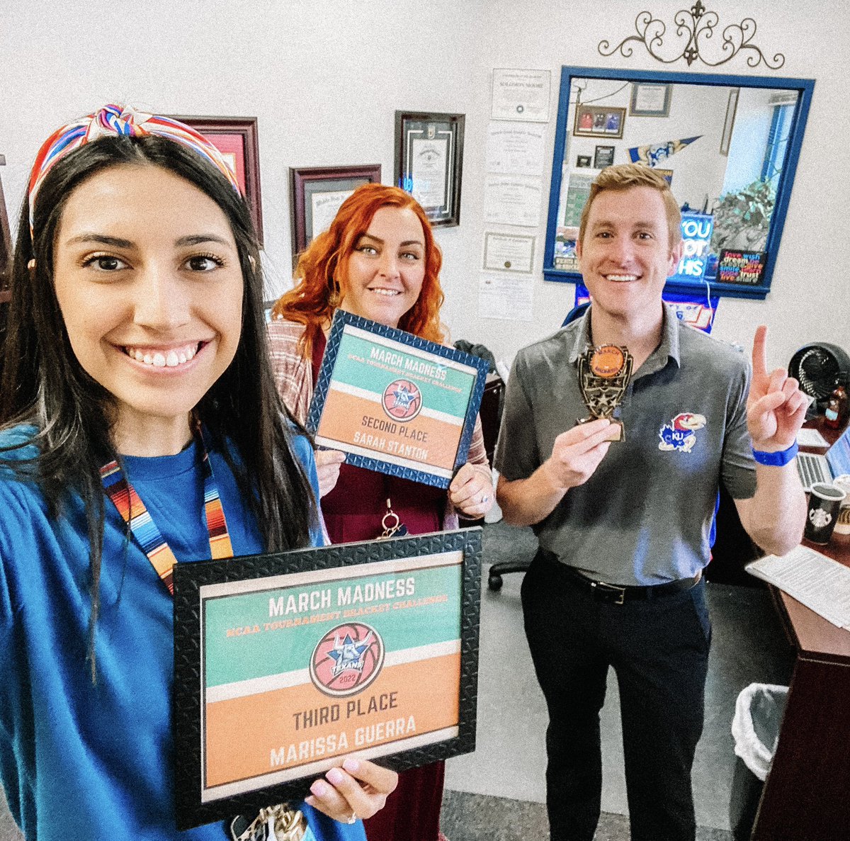 Congrats to <a href="/SolomonMoore1/">Solomon Moore, PhD, LPC, LSC, NCC (he/him)</a> our trophy winner for the March madness bracket challenge. Had so much fun with our staff competing in this challenge. 🤩
#LoneStarLegacy