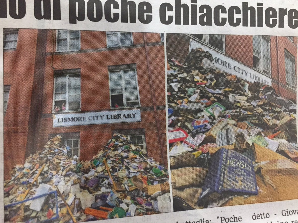 alicechik's tweet photo. Heartbreaking scene #LismoreLibrary ‘Chiunque dica che abbiamo una sola vita per vivere non ha ancora imparato a leggere un libro’ #NSWFloods #allora https://t.co/lyPQIEjQav