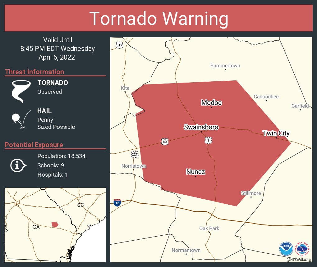 NWS Atlanta on Twitter "Tornado Warning continues for Swainsboro GA