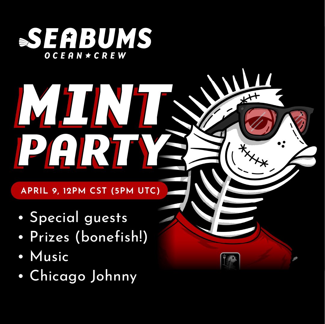 Whether it’s to mint, chat with the team, or even just hop in to listen… make sure to you tune in Saturday and  hangout with us! The famous <a href="/chicagojohnnyp/">ChicagoJohnny</a> will be there 😎
<a href="/SeabumsNFTs/">Seabums Ocean Crew</a>