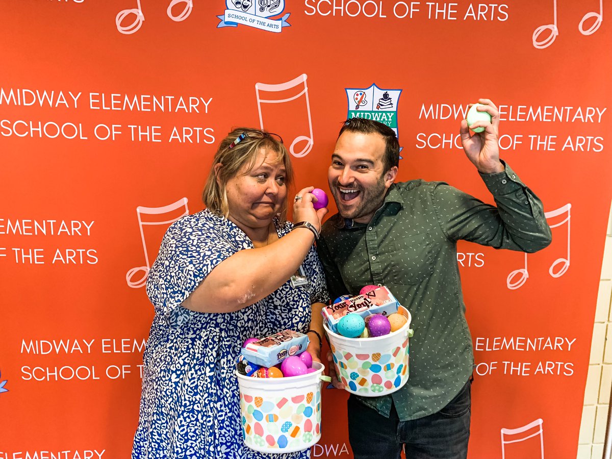Have you heard? This week is National Assistant Principals Week!!! 🧡💚 To celebrate Midway teachers and scholars "Egged" Mr. Pombonyo and Mrs. Wood by surprising them with Easter Eggs filled with positive notes &amp; messages on why they are "Egg-cellent” Assistant Principals!