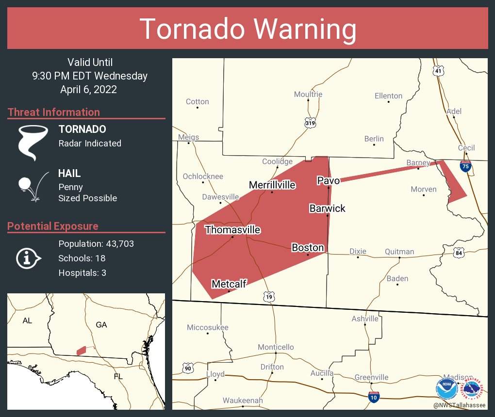 NWS Tornado on Twitter "Tornado Warning including Thomasville GA