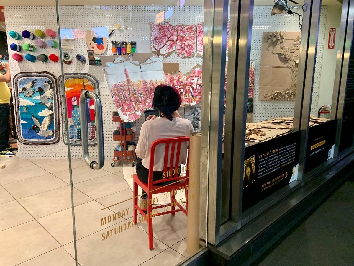 ChinatownNYC's tweet photo. Check out @veryfinaart at Fulton Center Studios (200 Broadway), one of three artists in residence. KY Fina Yeung. KY Fina Yeung is creating an installation out of recycled cardboard from the center itself. #artontheavenyc #artontheavenue #finayeung #kyfinayeung #fultoncenter #art https://t.co/981ZDqMl1Z
