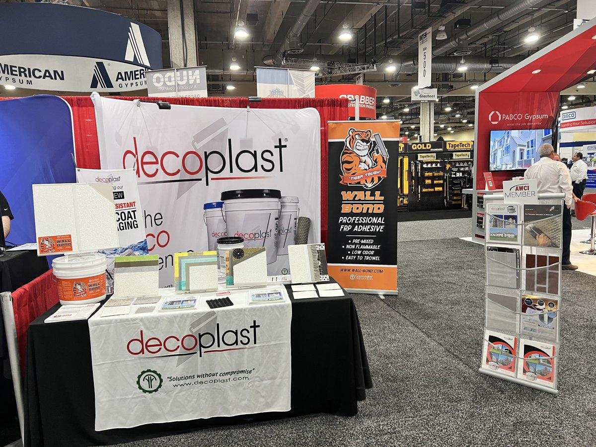 decoplastusa's tweet photo. The DECOPLAST booth is looking good at the @AWCI_INFO Convention & INTEX Expo at the Gaylord Texan Resort in Grapevine #Texas- BOOTH #325! https://t.co/4XZ44sOTbC #eifs #stucco #cladding #AWCICon22 #INTEX22 https://t.co/OUITgL6z6y