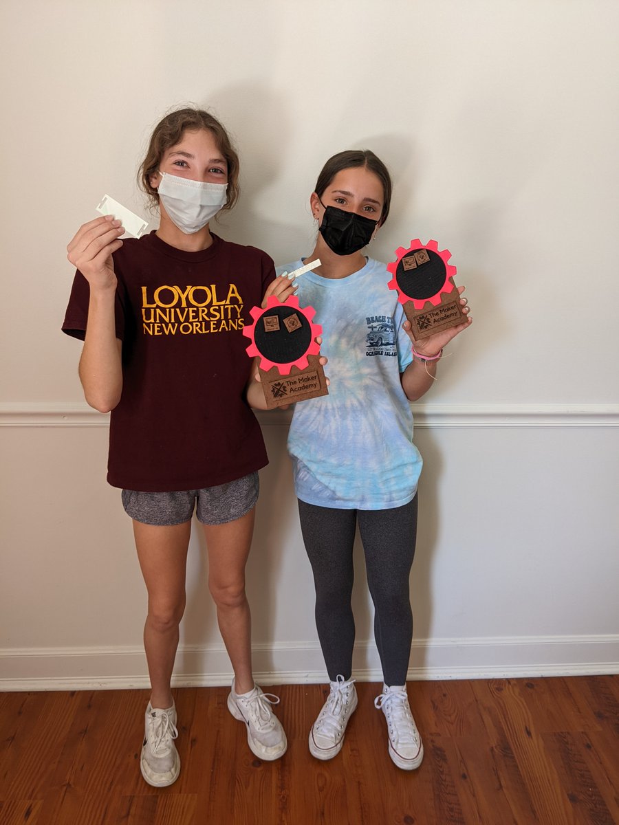 makeracademync's tweet photo. Here are a couple of our recent 3D Modeling and Printing Graduates! Showing off their new Badge Stand and hard-earned badges! https://t.co/kCiu9KVD5L