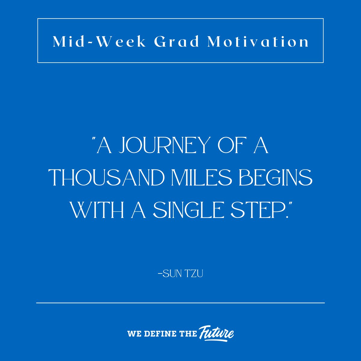 Happy Wednesday Yotes! 🐺

"A journey of a thousand miles begins with a single step." -Sun Tzu

We hope you are having a smooth week coming back onto campus!

#CSUSBGRAD #Yotie4Life #CSUSBCommencement #Grad2022 #MidWeekGradMotivation #YotieEvents
#CSUSB