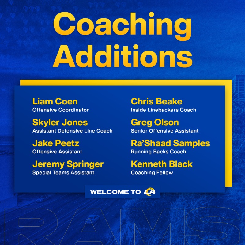 RamsNFL's tweet photo. Check out our 2022 coaching additions + promotions! ⤵️