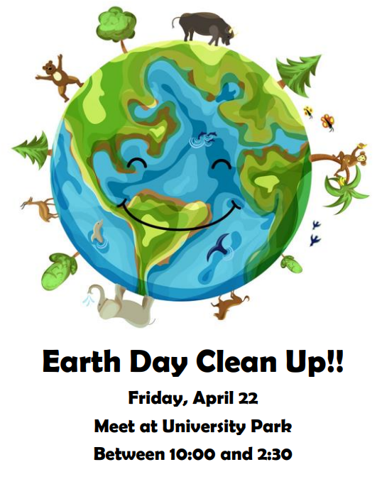 The Division of Operations will be having an Earth Day clean up this Friday between 10am to 2:30pm! What a great opportunity to meet with your friends and help clean up the campus!
Trash bags, gloves, and litter-pickers are included!
