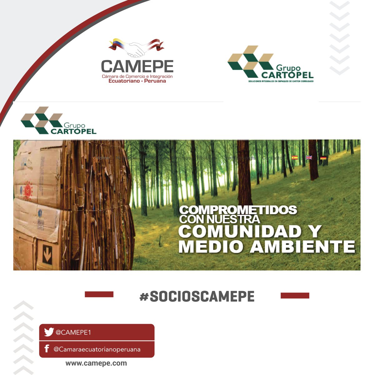 #SociosCamepe| <a href="/cartopel/">Cartones Nacionales S.A.I. CARTOPEL</a>  inicia operaciones en 1990 con el objetivo de fabricar y comercializar cartones, cartulinas y papeles y sus derivados. Actualmente cuenta con 4 plantas en el 🇪🇨 con una propuesta de valor en calidad, servicio y tecnología ▶bit.ly/3NLIBrU
