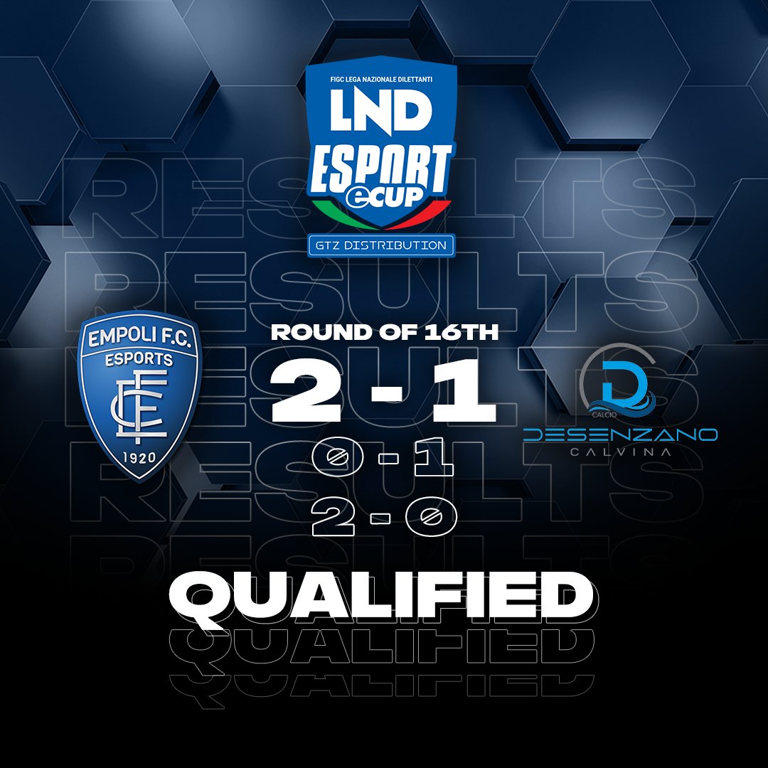 - Sedicesimi di Finale - 

Nella gara di ritorno di questa sera, Empoli F.C. Esport vince contro Desenzano Calvina e si qualifica agli ottavi.

⚽️ Doppietta di @frenktube 

👏🏻Congrats!👏🏻
#LND #LNDecup #fifa22 #proclub #empolifc #ecup