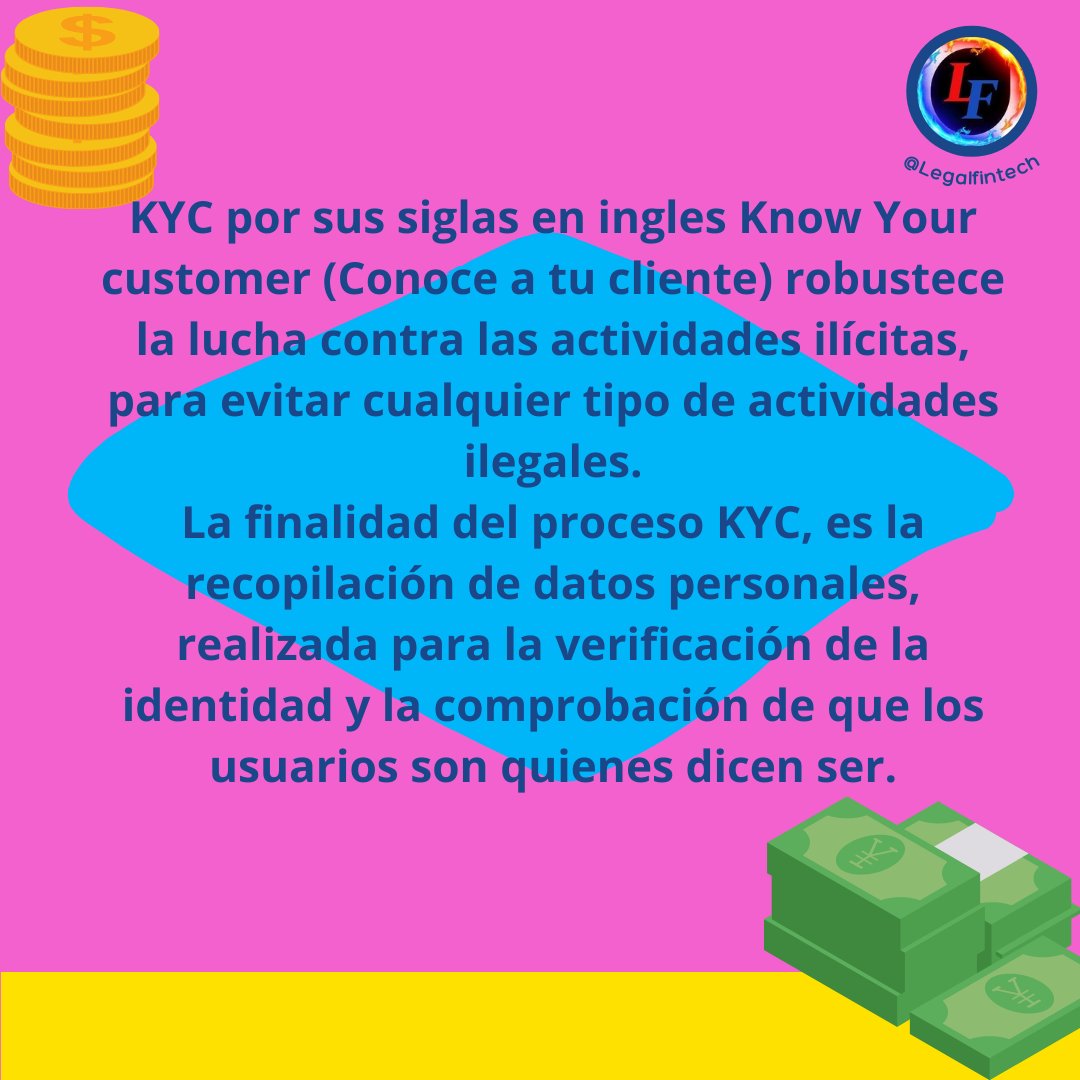 carolgtasama's tweet image. La finalidad del proceso KYC, es la recopilación de datos personales, realizada para la verificación de la identidad y la comprobación de que los usuarios son quienes dicen ser.
♥ Dale like😍♥ Sigueme😎 ♥ Retwttea
♥ Comenta💯  #BTC #criptomonedas #legalfintech 😮#KYC #tech