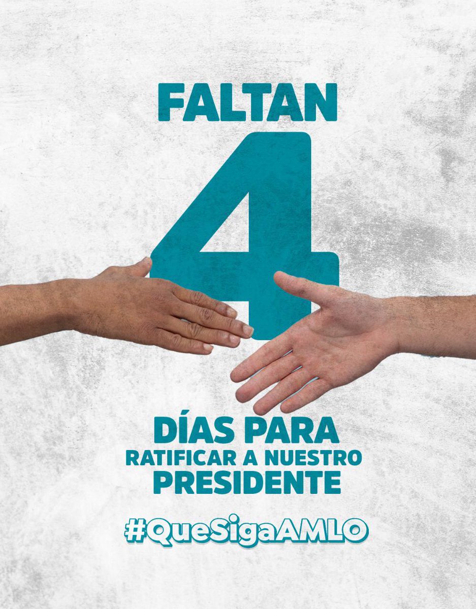 MaestrosAMLO's tweet photo. Faltan 4 días para ratificar a nuestro presidente.
#QueSigaAMLO
#RatificaciónPorLaEducación https://t.co/90uNCHqINQ