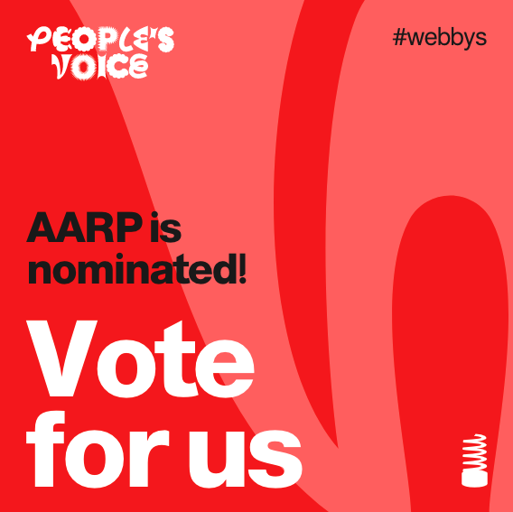 AARP's tweet photo. Help us win! AARP’s TikTok has been nominated for @TheWebbyAwards for Social – Best Use of Video. Cast your vote: https://t.co/CMOnQWe7O1 #webbys https://t.co/4HIJzUwzrh
