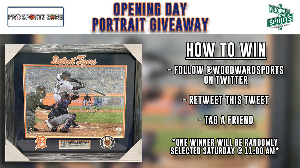woodwardsports's tweet photo. 🚨Opening Day Giveaway🚨

We are giving away this SIGNED Miguel Cabrera "Snowpening Day 2021" portrait courtesy of @ProSportsZone1! To enter for a chance to win:

- Follow @woodwardsports 
- Retweet this tweet 
- Tag a friend in the comments https://t.co/Rv5dp58C6q