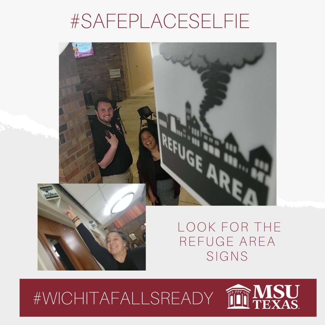 DillardMSUTexas's tweet photo. #safeplaceslefie There are some great safe places on the first floor of Dillard College @msutexas. We are #Wichitafallsready. Find your refuge area and make a plan, before there is a tornado. :) #msuready @WFOEP https://t.co/rQW14kcMwl