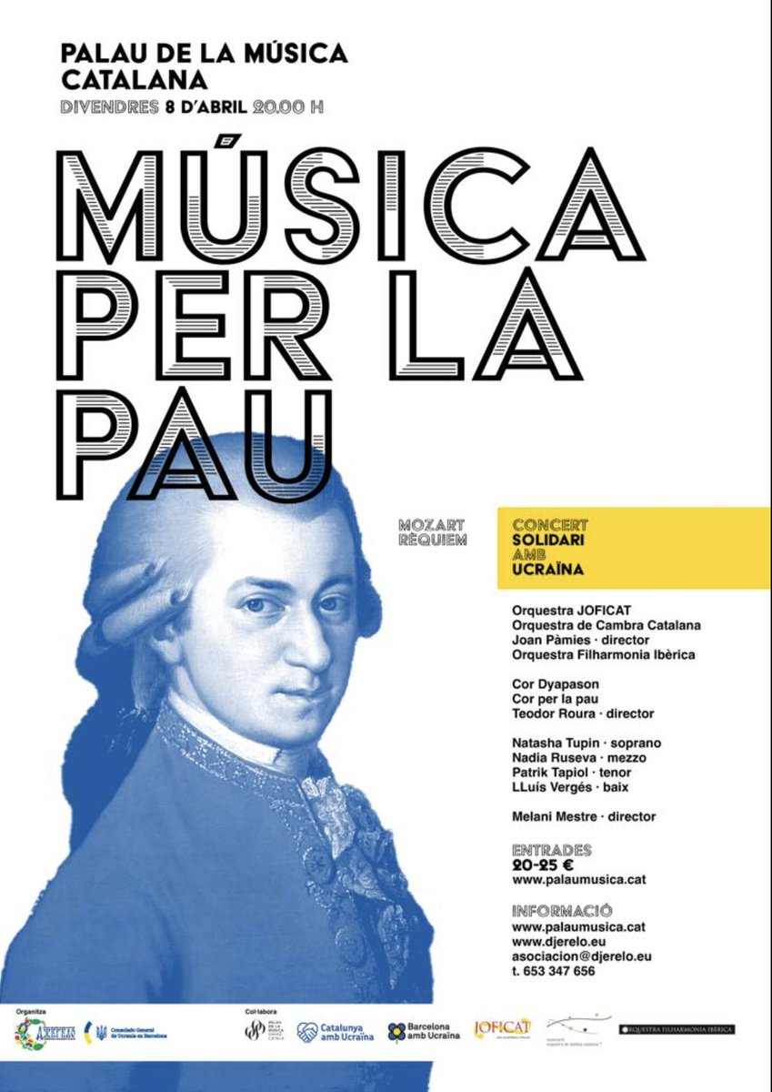 L'Orquestra de Cambra Catalana formarà part del Concert per la Pau solidari que es celebrarà al Palau de la Música Catalana aquest divendres a les 20:00h.
No us ho perdeu!
Serà un concert únic i per una bona causa, la guerra d'Ucraïna.