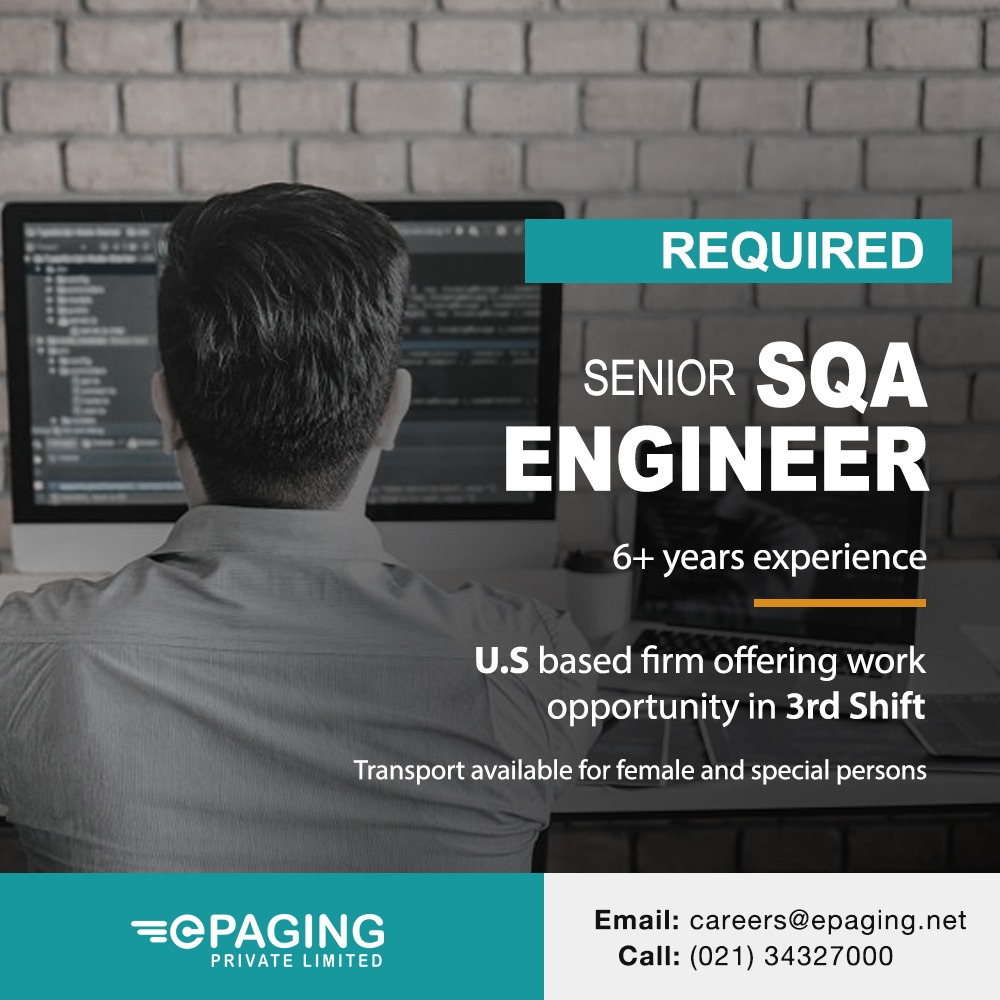epaging's tweet photo. We are looking for a Senior SQA Engineer with 6+ years of work experience.

Visit our website: https://t.co/ry2hSE8JX3

#epaging #karachijob #software #experience #technology #sqaengineer #sqa #lead #jobs #jobsearch #jobopportunity #work #facebook #engineer https://t.co/dwEZNi1kS9