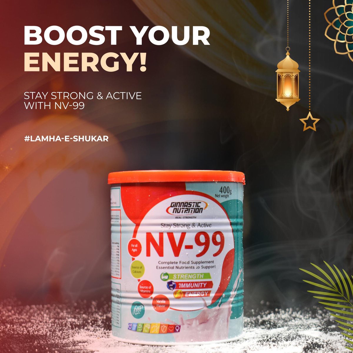 Ginnasticpk's tweet photo. Boost your energy &amp; Stay strong with Ginnastic Nutrition's NV-99!
Ramadan Sale: https://t.co/RdjM0LvSJW
#LamhaEShukar #Myginnastic #ginnasticnutrition #Ramadan #RamadanSale #TimeforTogetherness https://t.co/6L9M5aM9Vh