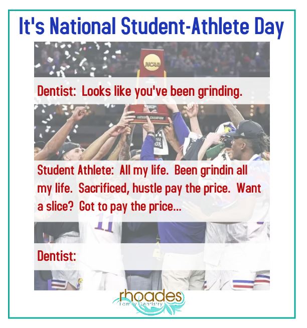rhoadesdds's tweet photo. Got a student-athlete? Be sure to tell them how proud you are of them and to KEEP GRINDING! If they need a sports guard.. we got 'em. Need to protect those smiles at all times. #NeverStopGrinding #Grinding #KeepGrinding #NSAD #DentistMemes #Kansas #KansasDentist #FunnyDentist https://t.co/Bbnna08Ws8
