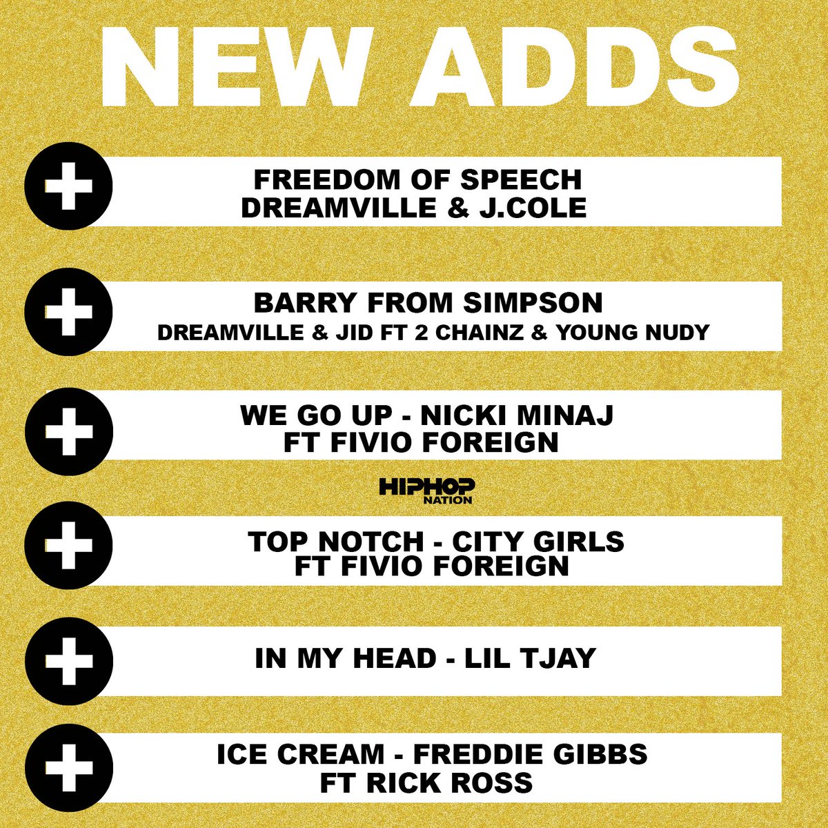 HipHopNation's tweet photo. Which of these new adds do you have in rotation? 👀👂 #NationsVIP15

Vote for your favorite tracks here: https://t.co/ZoKUu9Ax7E https://t.co/yKdWFjZUvT