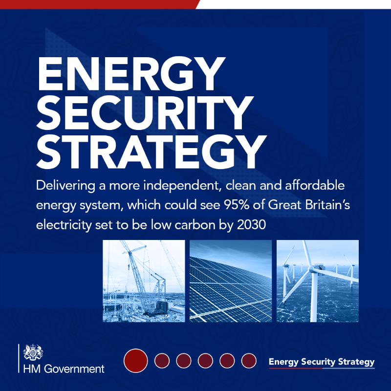 SciTechgovuk's tweet photo. NEW📢Energy Security Strategy to make cleaner, more affordable energy in the UK, for the UK

🌱accelerating wind, nuclear, solar &amp; hydrogen
⚡95% electricity to be low carbon by 2030
👷over 40k more green jobs

Boosting our independence, security &amp; growth

https://t.co/LyJyMQHV5A