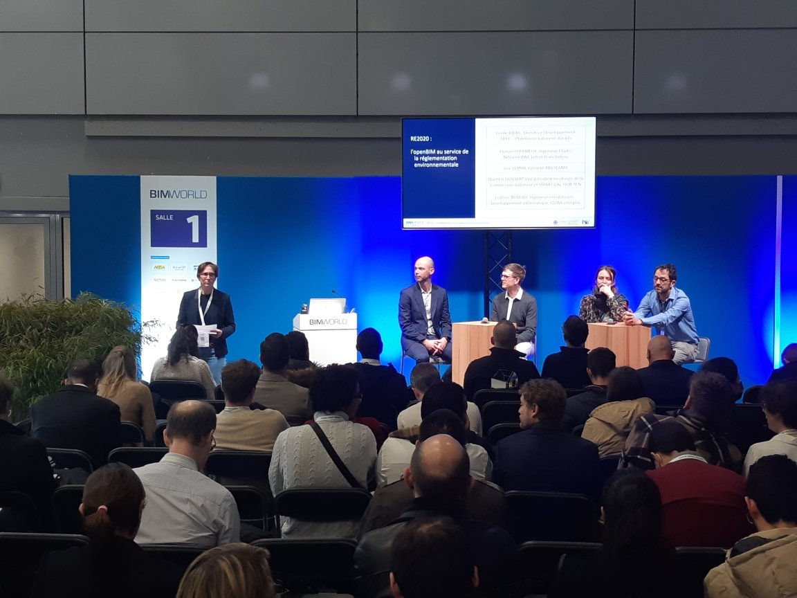 #BIMworld. Table ronde L'open BIM au service de la RE2020.
L'intervention de Quentin Guilbert du Hub TEN dans le cadre des investigations du GT BEM de <a href="/buildingSMARTfr/">buildingSMART FRANCE</a>.
Membre bSF ou Hub TEN, venez rejoindre ce GT.