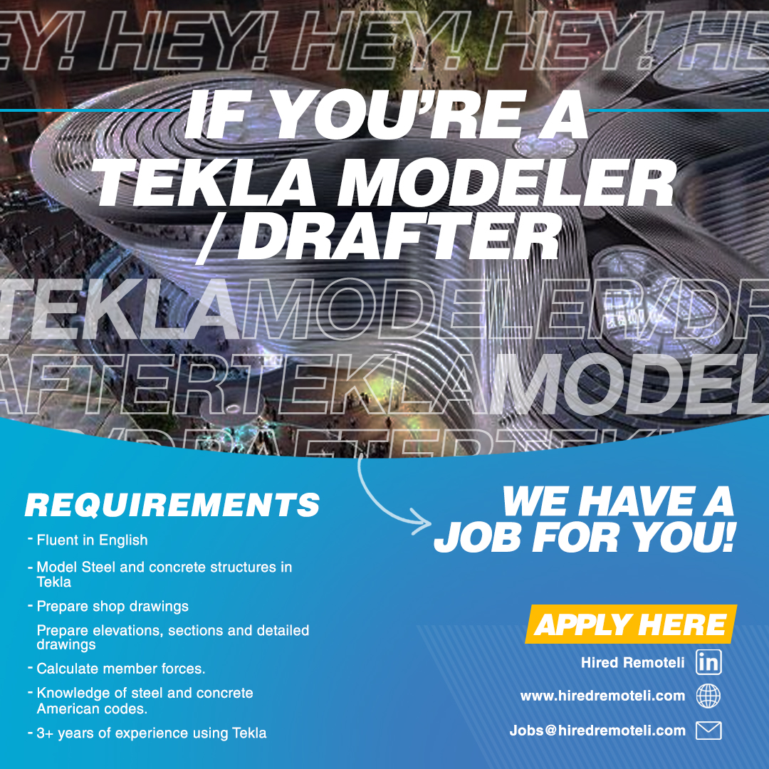 HiredRemoteli's tweet photo. Now hiring: #Telka #Modeler #Drafter
Do you think this could be you?
Hit us up at jobs@hiredremoteli.com or at
🔽🔽🔽👇👇👇
https://t.co/aBns7CxNGO
👆👆👆🔼🔼🔼
#Engineering #Hiring #WorkFromHome #RemoteWork #DigitalNomads #FORGETtheOFFICE #DigitalNomads #WFH https://t.co/UP0JAFNw2v