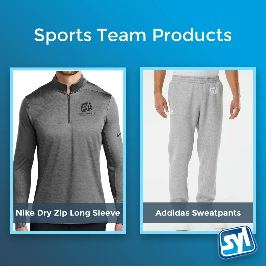 showyourlogo's tweet photo. Find the best Team and Sportswear products like this Nike Dryfit Long Sleeve or these grey Adidas Sweatpants on Show Your Log.

Order your personalized team gear on our website today --> https://t.co/TnIJQjtbA9 https://t.co/6KN7snamWe