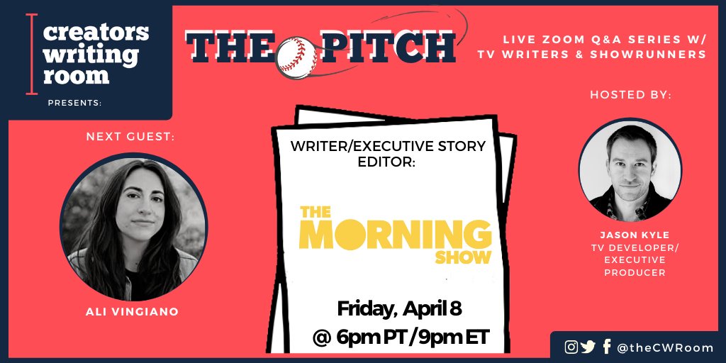 theCWRoom's tweet photo. Creators, Friday we meet @alivingiano on our episode of The Pitch, hosted by @GetMeJasonKyle. Until then, learn more here about @alivingiano! #writers @BennyAce #TheMorningShow   
https://t.co/uDrTLfxdhu https://t.co/8ZtFIeKBFS