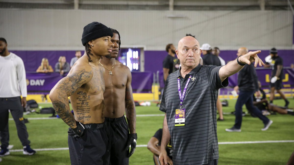Saints's tweet photo. #Saints staff at @LSUfootball pro day 🐯 https://t.co/1zKCVEsuqN