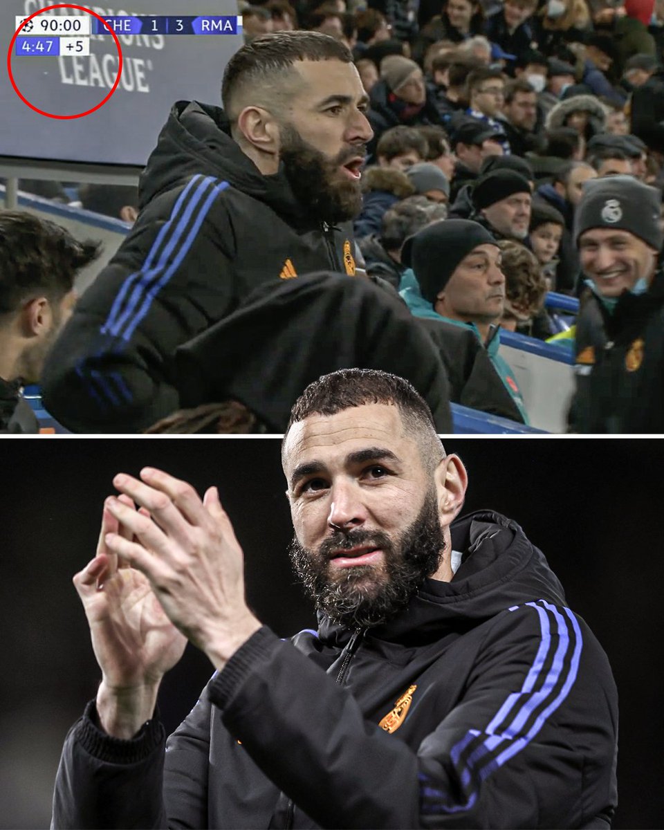 ESPNFC's tweet photo. Benzema was cheering his teammates on until the final seconds ❤️ https://t.co/dCAxjmFeWA
