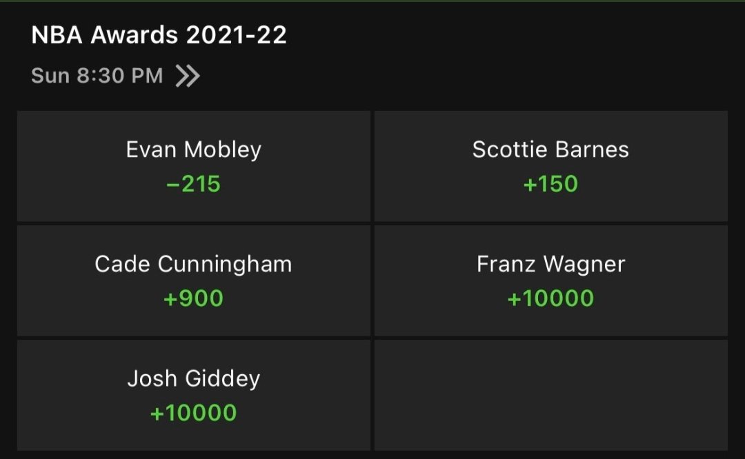 NewYawkGiant's tweet image. The MOST SURE BET you'll make this entire season!  
Yes its -215 but it's OVER!  Seasons done Sunday and it's a wrap! 💰🤑💰🤑💰🤑💰🤑💰🤑💰🤑💰🤑💰🤑
YOU'RE WELCOME!!!!

#nba #rookieOfTheYear #signSealedDelivered #gameOver #cashIt #evanMobley #easyMoney #nbaBets #bestBets