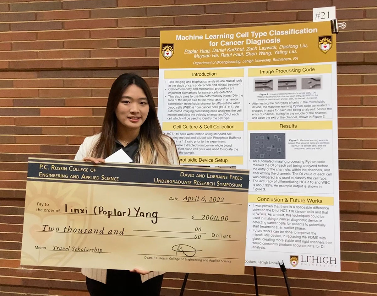 lehighengineers's tweet photo. Congrats to @LehighBioE senior Linxi Yang, winner of this year's @LehighU Undergraduate Research Symposium! Linxi won for her research, "Machine Learning Cell Type Classification for Cancer Diagnosis." See all results from Wednesday's event @ https://t.co/Nr3rrCLcTz #LehighUGRS https://t.co/s1NPM6FHoK
