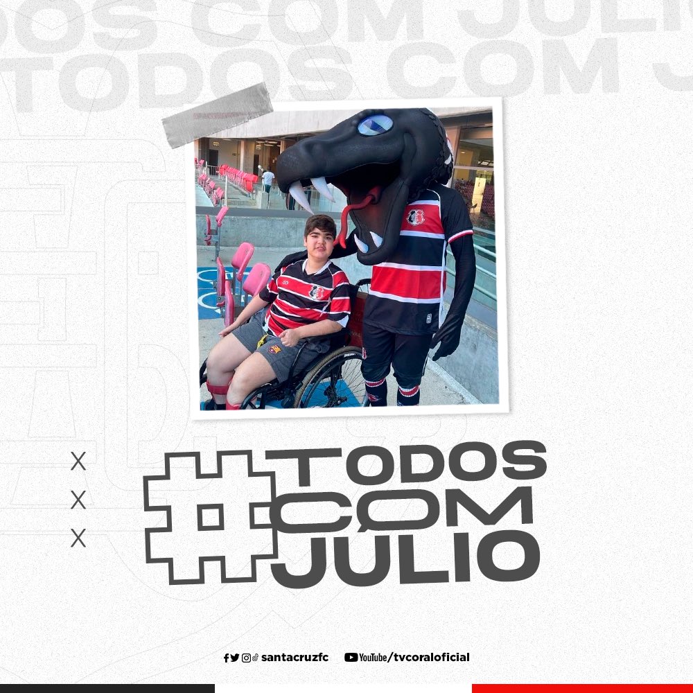 SantaCruzFC's tweet photo. #TodosComJúlio: O torcedor do Santa Cruz e portador de uma doença rara, Júlio César, iniciou uma campanha de vaquinha virtual para lutar contra uma doença neurodegenerativa. 

Ajude: https://t.co/BCcpGms1m8 https://t.co/FyaQ5okaqw