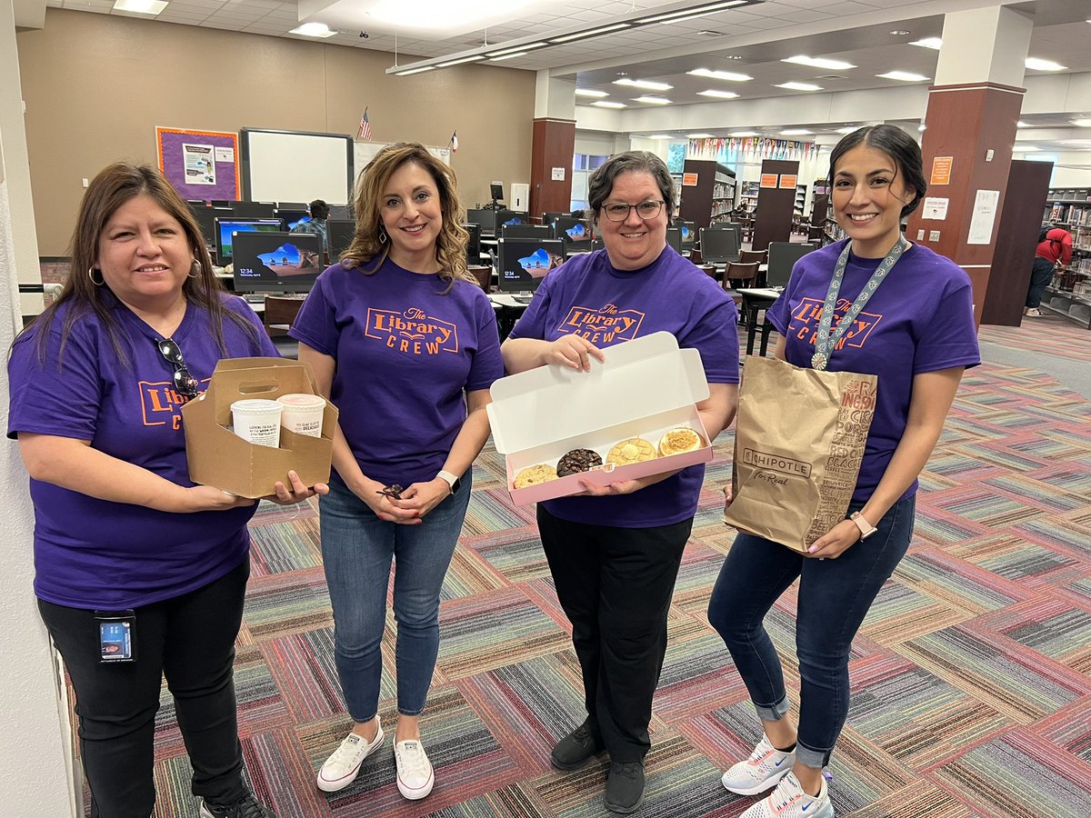 Happy Librarian appreciation Week to these amazing ladies! Thank you for all that you do <a href="/Eastlake_HS/">Gilbert R . Martinez</a> 💜🧡🤍 <a href="/EHS_LibrarianG/">Angie G</a>  <a href="/kbaker01_ehslib/">Kara Baker</a> #FalconHeart #TogetherWereBetter #TeamSISD