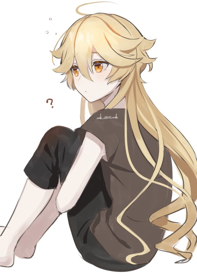 aether (genshin impact) 1boy male focus blonde hair long hair pants ? yellow eyes  illustration images