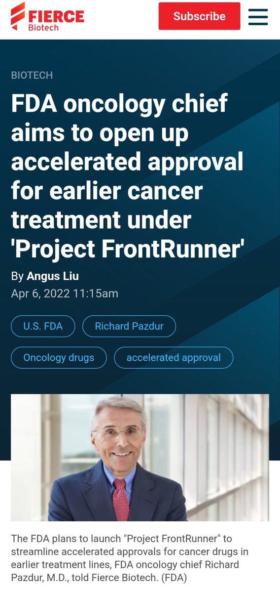 CrozrX's tweet photo. FDA oncology @FDAOncology chief @realrickpazdur aims to open up accelerated approval for earlier cancer treatment under 'Project FrontRunner' #ProjectFrontRunner #oncology #Cancer #treatment #therapy
https://t.co/GPg0cSGlVE https://t.co/43gOR9jkMN
