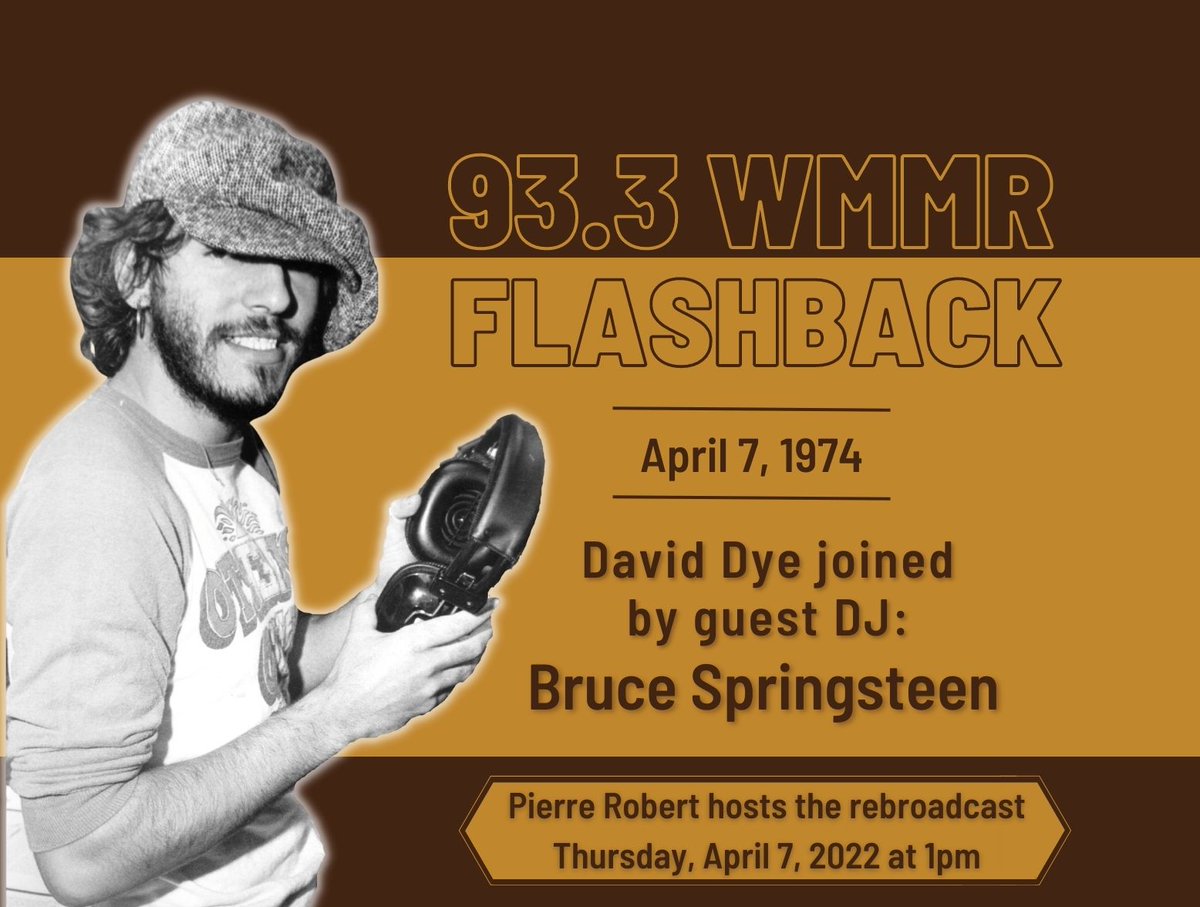 Tune in Thursday to Philly’s <a href="/933WMMR/">93.3 WMMR</a> for a rebroadcast from 48 years ago, 4/7/74, when @Springsteen stopped by the station, spinning records and chatting with David Dye. Recently discovered on 10” reel. Listen live online, 4/7 at 1pm ET. wmmr.com/2022/04/06/rar… #springsteen